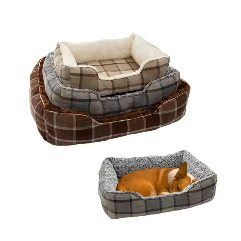 Manufacturer Custom Comfortable Rectangle Plush Pet Puppy Cat Dog Bed