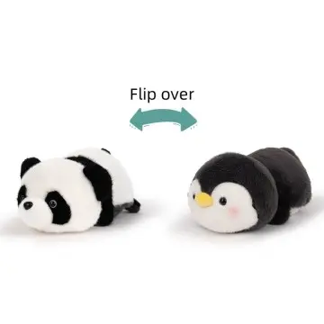 Reversible plush toys panda turned raccoon penguin double-sided toys