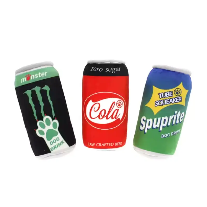 Custom Soda Cola Can Design Stuffed Plush Pet Toys Squeaky Dog Toys