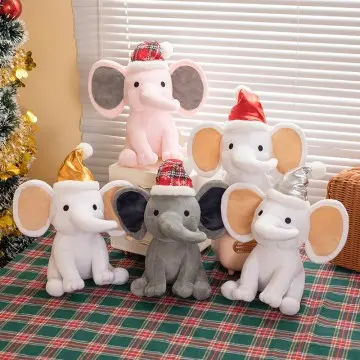 OEM Christmas elephant animal stuffed plush toys with Christmas hat