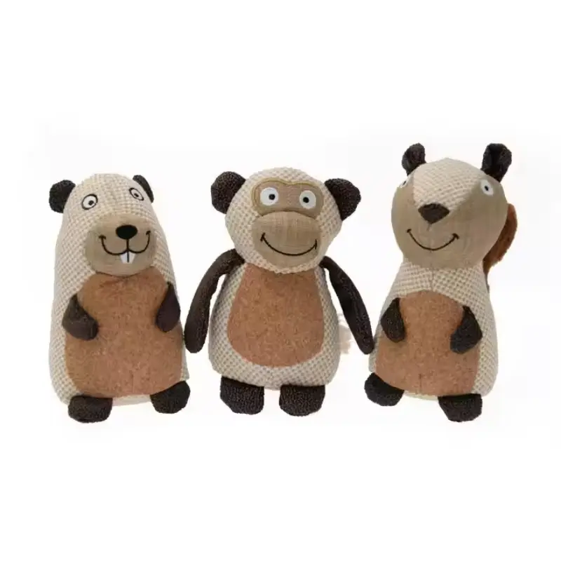 Custom Hemp-textured Animals Stuffed Dog Toy Squeaky Plush Pet Toy