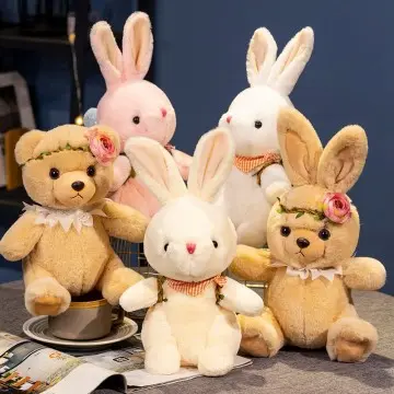 Rabbit plush toy with garland basket cuddly bear soothing plush toy
