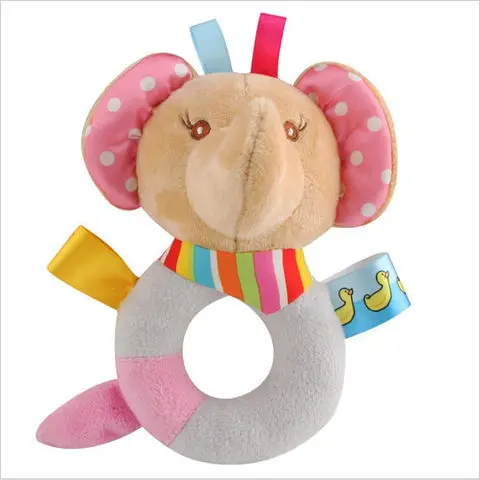 Latest custom colourful bedtime sensory cute dog shape crib baby small shaker toy rattle plush