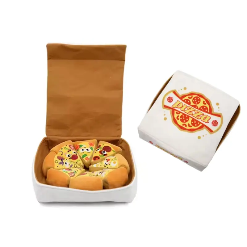 Wholesale Custom Pizza Shape Stuffed Pet Toys Squeaky Plush Dog Toys