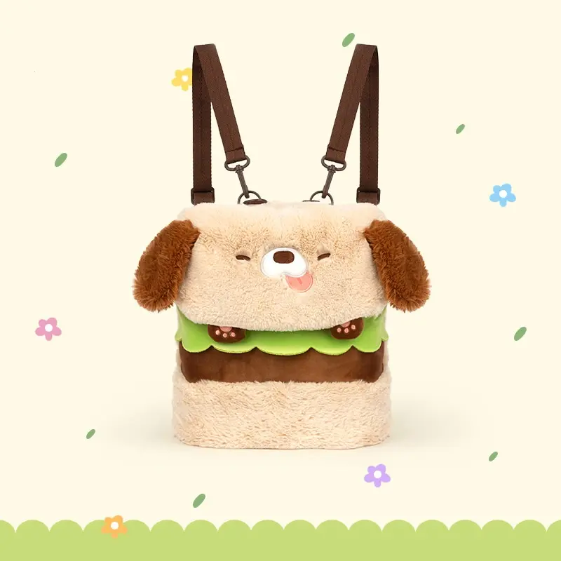Cute Hamburger dog Bags Large capacity plush bags for birthday gift