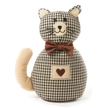 New design plaids cat plush door stoppers stuffed animal door stop