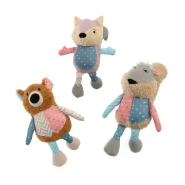 Colorful Patches Animals Bear Fox Squirrel Squeaky Soft Plush Dog Toys