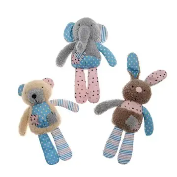 Colorful Patches Animals Bear Rabbit Elephant Squeaky Plush Dog Toy