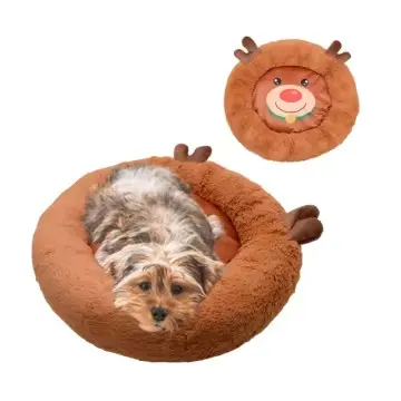 Wholesale Custom Christmas Reindeer Design Round Soft Pet Cat Dog Beds