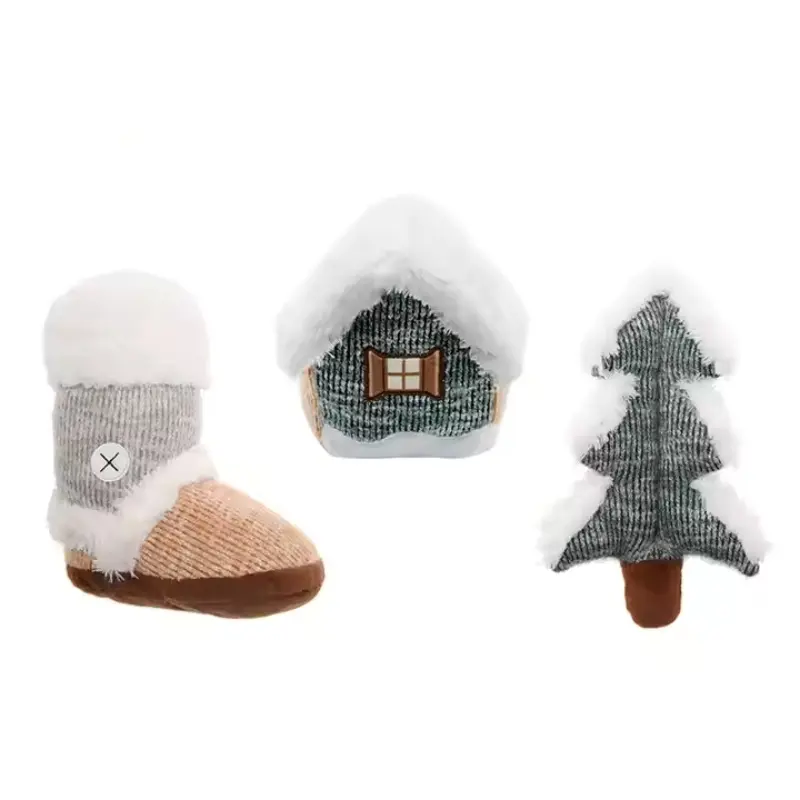 Wholesale Winter Farmhouse Shape Pet Stuffed Toy Squeaky Plush Dog Toy