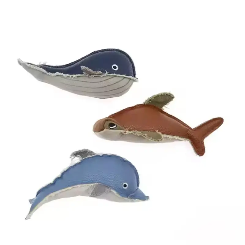 Custom Splicing Leather Sea Animal Stuffed Squeaky Pet Toy Dog Toy Set